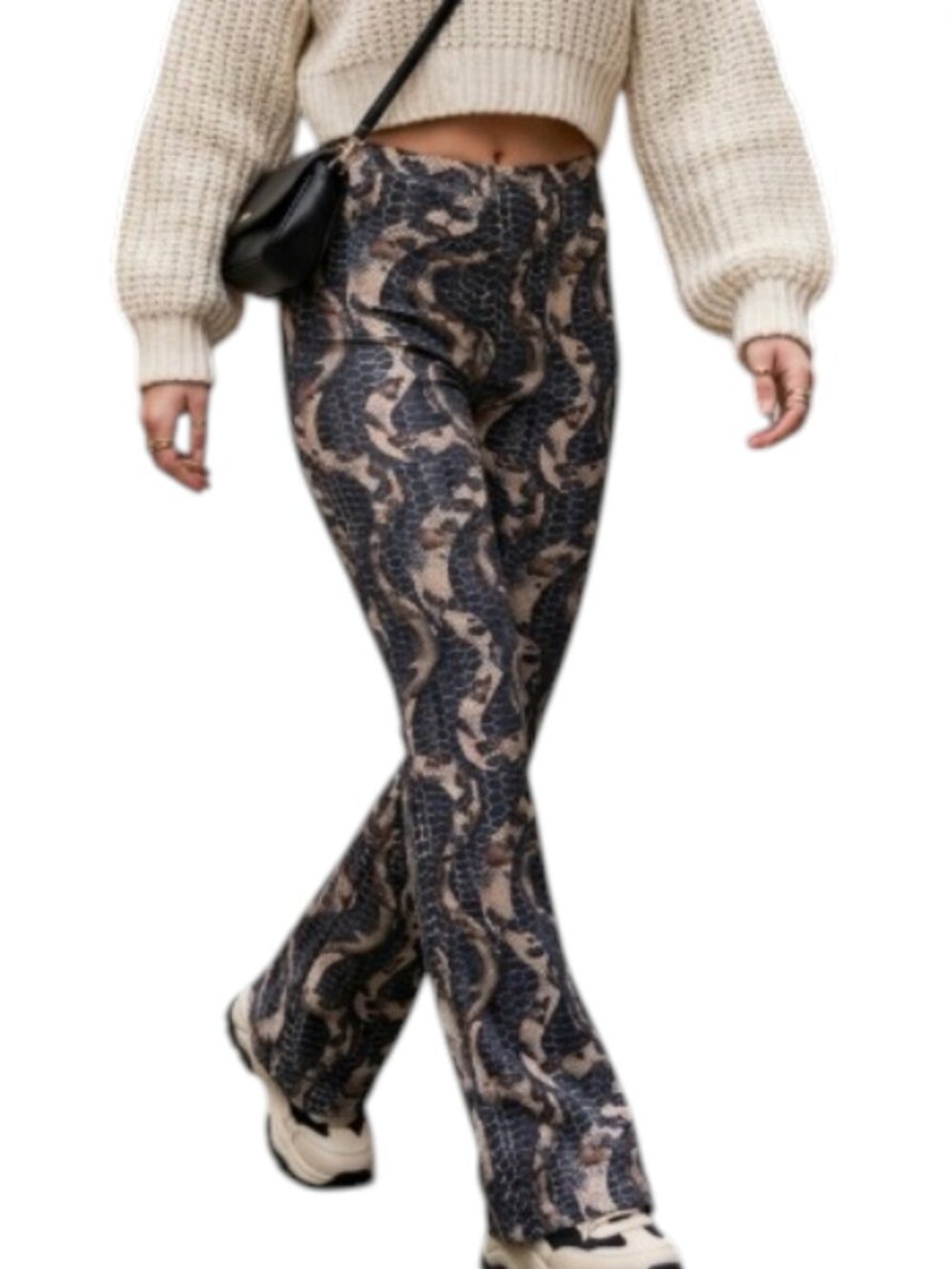 Y2K Snake Print Flare Pants Stretchy High Waist Retro Statement